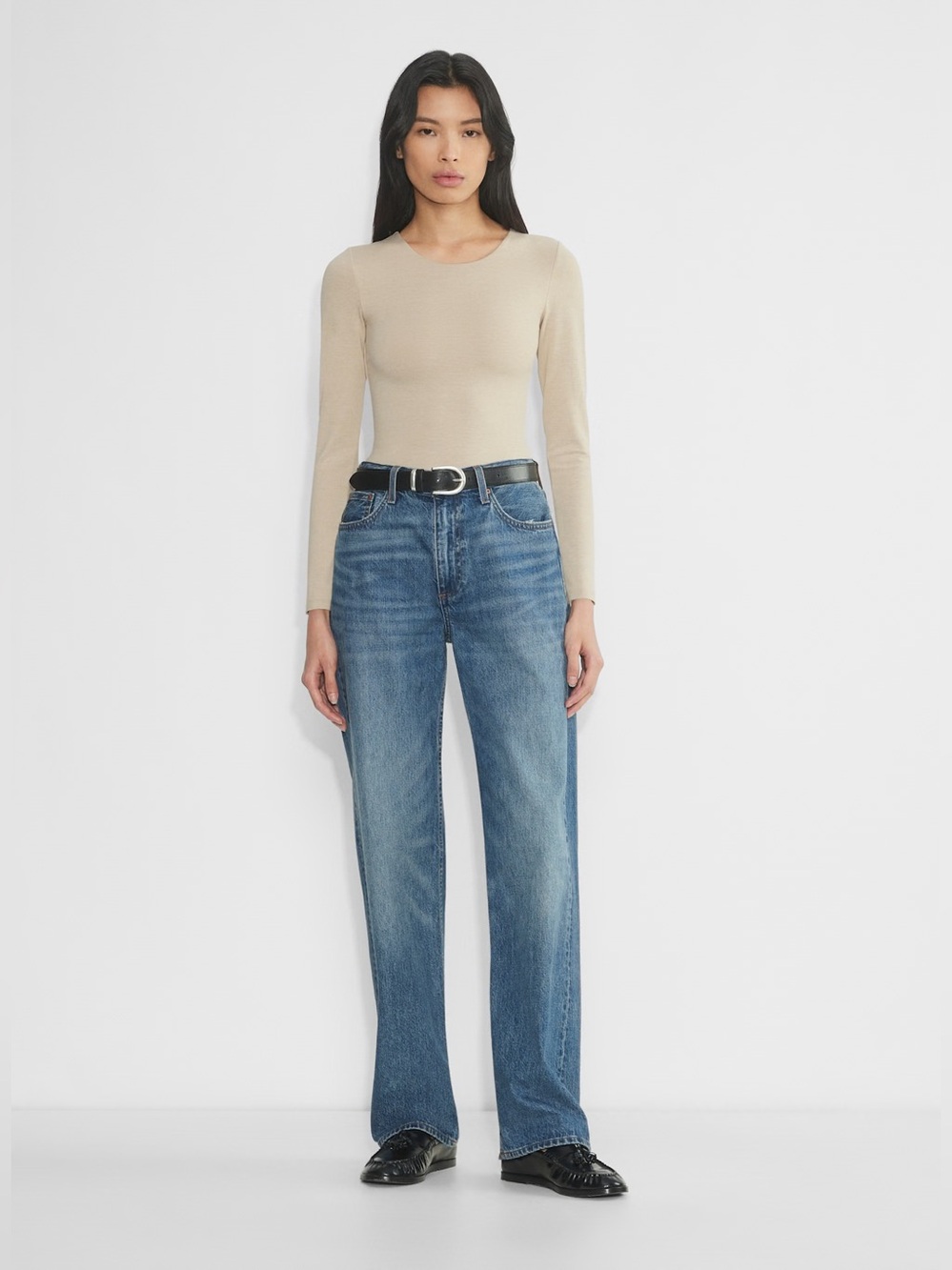 Aritzia Contour Crew Hip Longsleeve - Heather Oat Beige